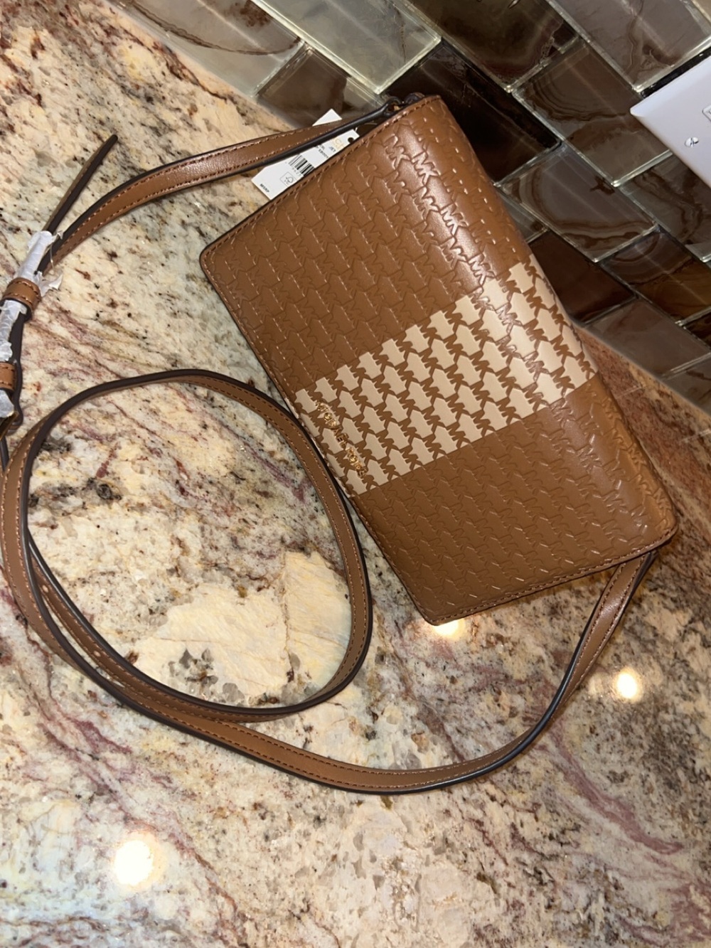 Michael Kors Brown and Cream Patterned Crossbody